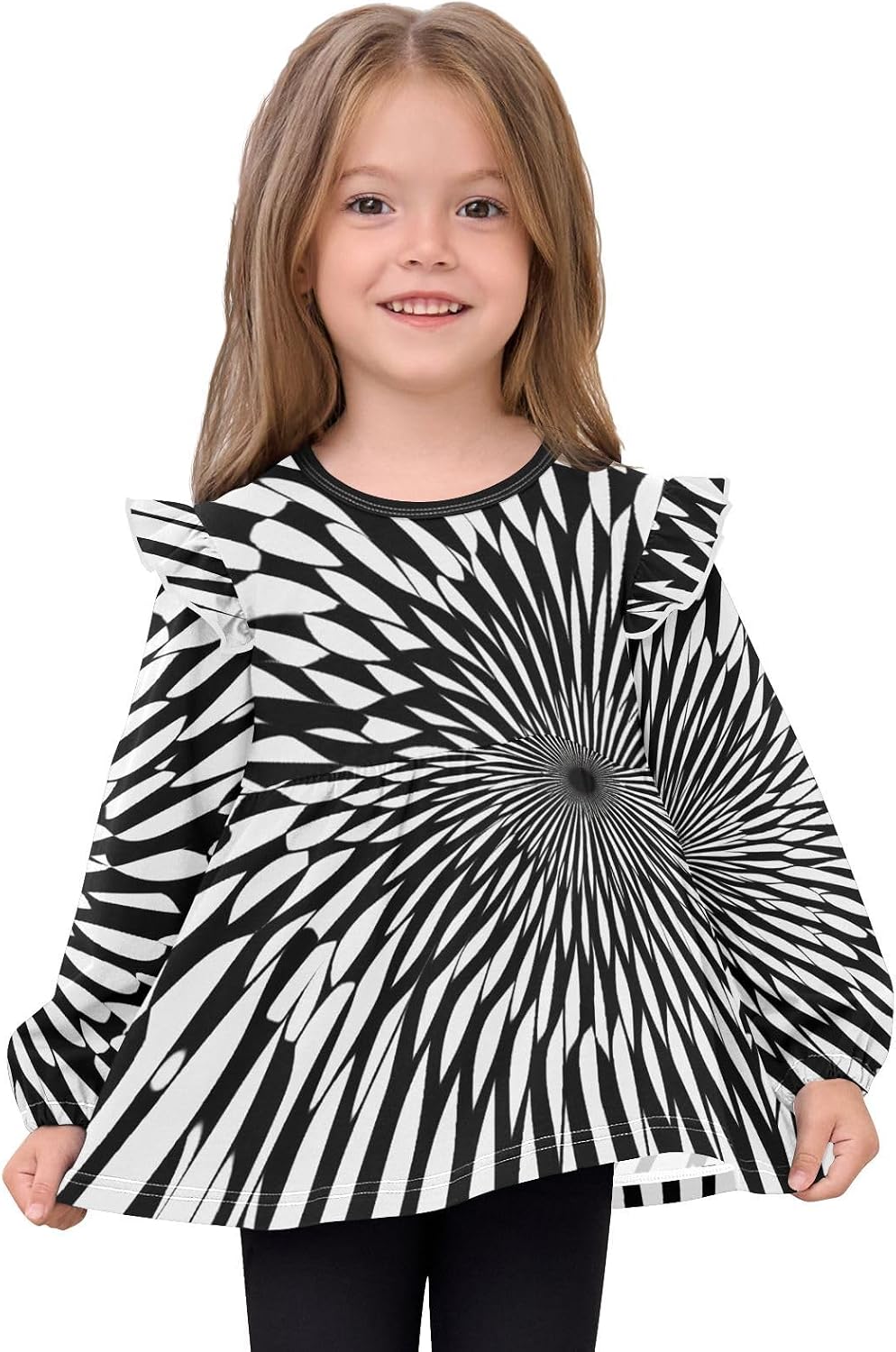 visesunny Toddler Clothes for Girls Line Sunflower Illusion Long Sleeve Fall Shirts Cotton Top with Ruffle Collar