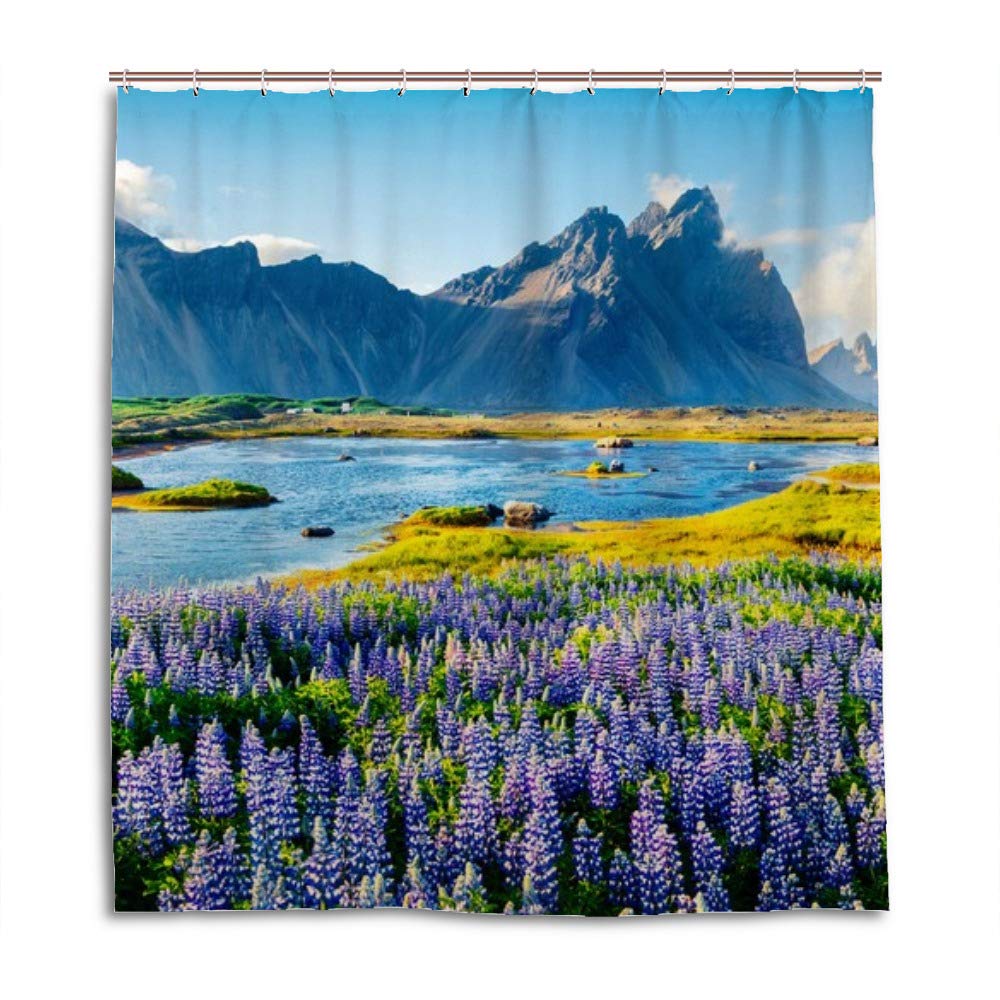 Rideau de douche lavable motif floral violet rideau baignoire 66x72