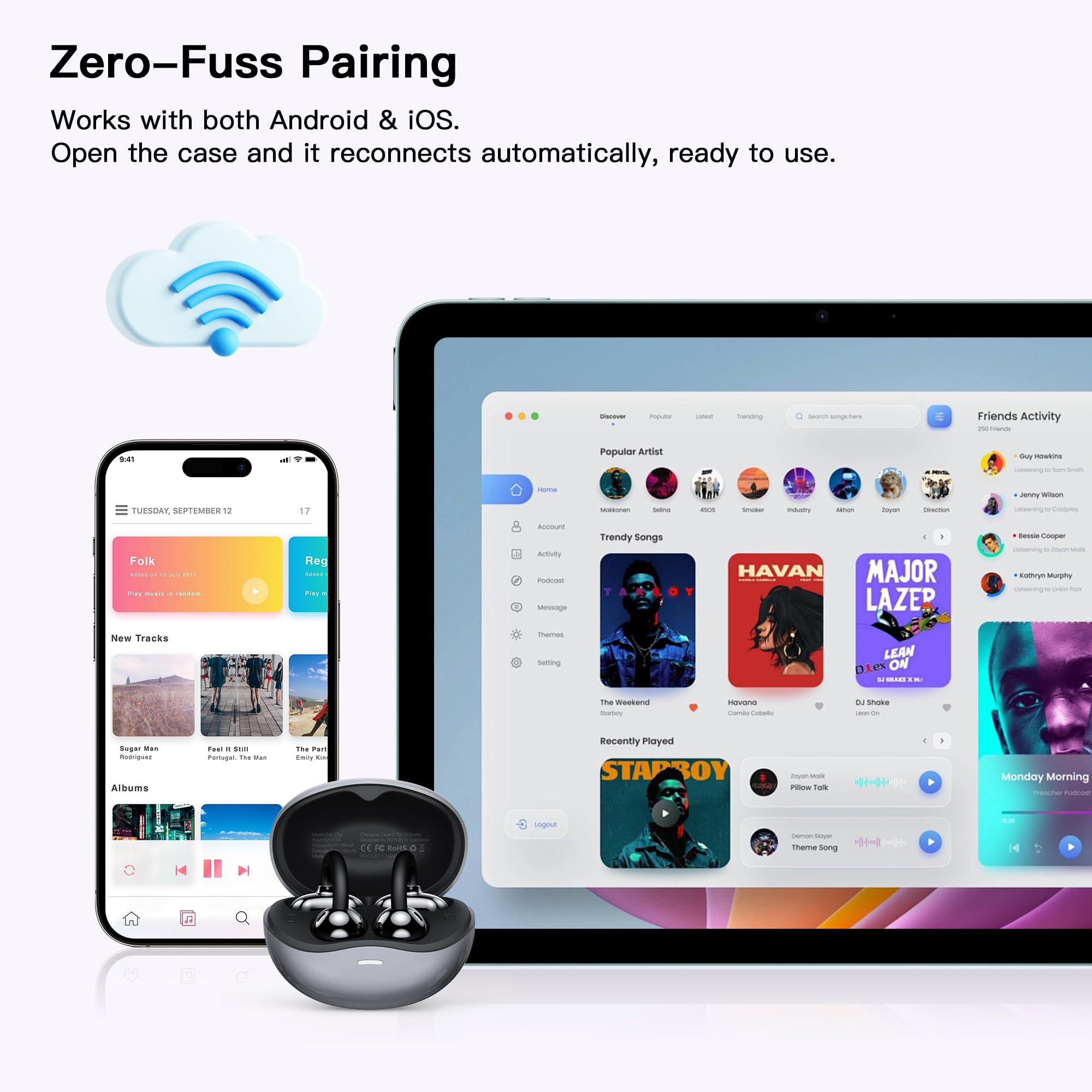 Cuffie aperte OWS da appendere auricolari wireless Bluetooth 5.4 con microfono IPX4 impermeabile 30H riproduzione sportiva a conduzione ossea auricolari adatti per orecchie piccole e portatori di