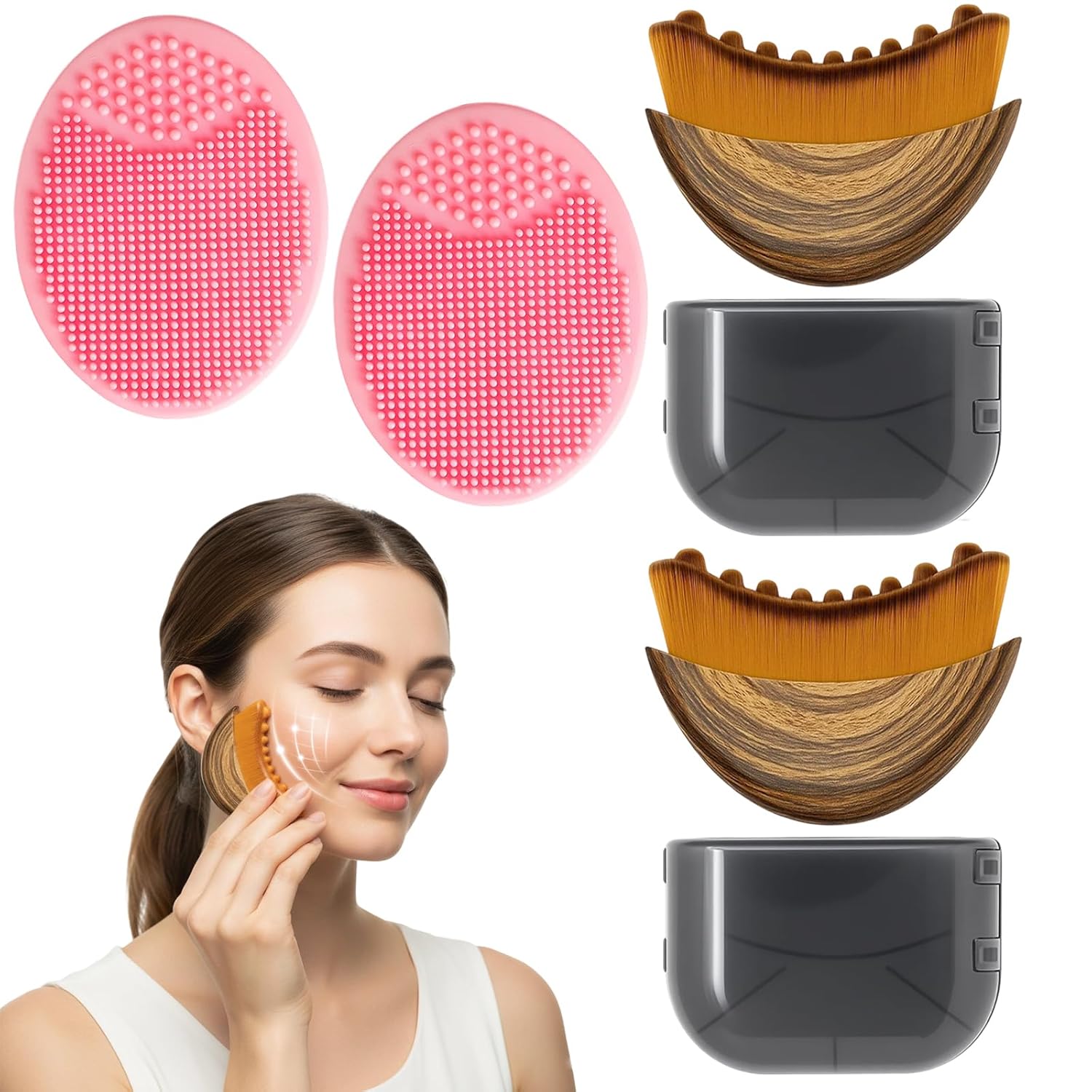 Set of 4 Face Brushes, Lymphatic Brushes Face with Storage Box, Dry Brush and Lymphatic Drainage Brush for the Face, Lymph Brush Face for Daily Skin Care