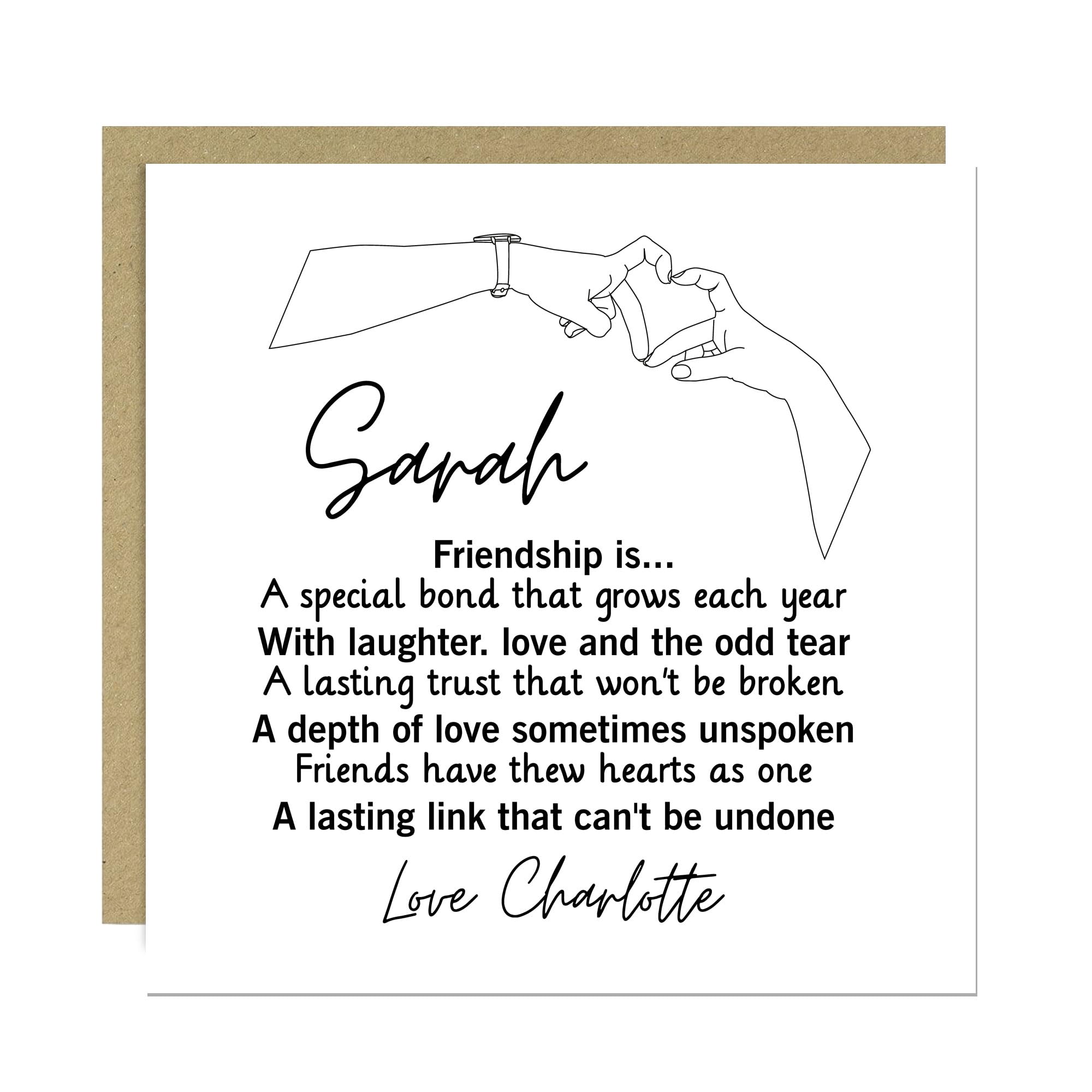 RED OCEAN Personalised Friendship Card For Best Friends With Kraft Envelope Best Friend Card For Her Birthday Friend Cards Women Girl Thank You
