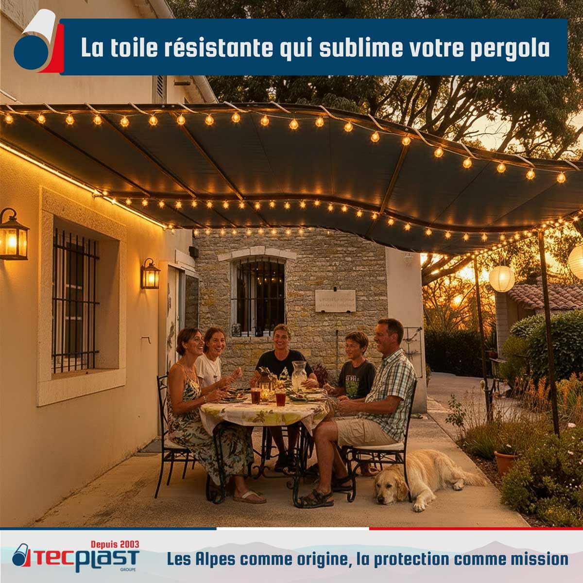 TECPLAST Pack Toile Pergola Gris Anthracite 3x4 m + Sandow Gris 20m - Bâche Pergola prête à Poser LP506PR Garantie 5 Ans