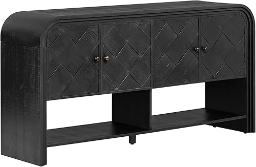 Miniatura 31 de Aparador moderno y elegante con patas y asas de metal dorado y estante ajustable, mesa consola clásica de 60 pulgadas, mesa de sofá, mesa de entrada