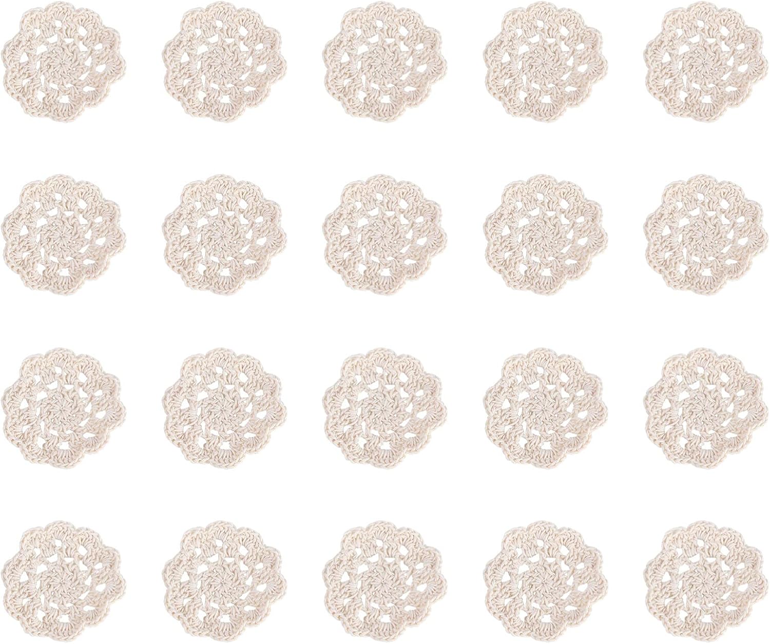 ARTIBETTER 20Pcs Cotton Crochet Flower Appliques Small Doilies for Crafts DIY Embellishments Sewing Projects Bag Decoration
