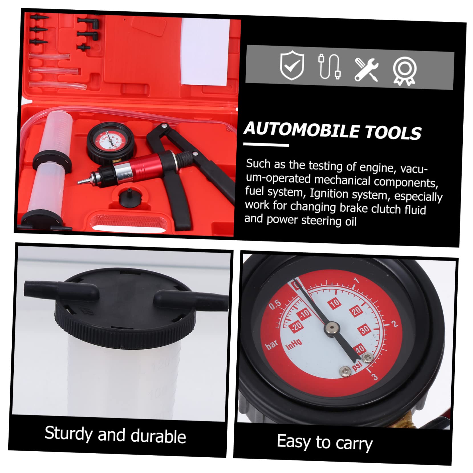 iplusmile Kit de Purga de Frenos para Coche Bomba de Vacío y Presión Manual para Cambio de Líquido de Frenos Taller o Hogar