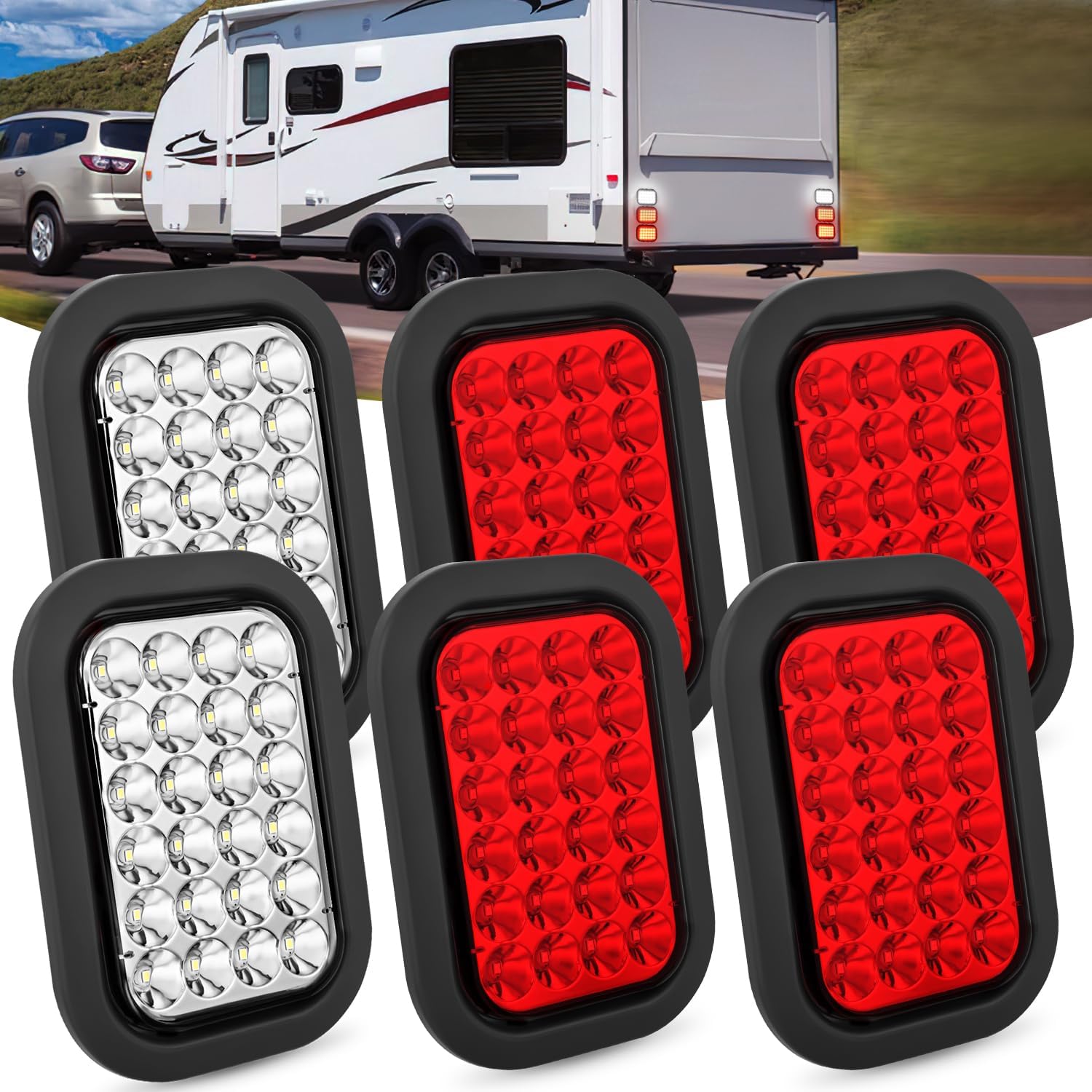 Nilight 5x3 Rectangular Trailer Tail Light with 24 LEDs, 4 pcs, IP67