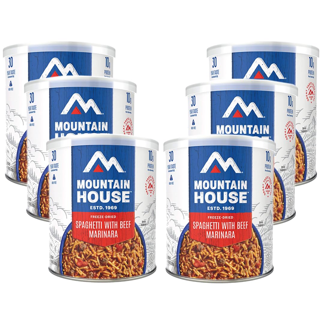 Mountain House Freeze-Dried Classic Spaghetti with Beef Marinara #10 Can – 42 Total Servings (Pack of 6, 7 Servings Each) – Fully Cooked, Ready-to-Eat Emergency Survival Canned Food – Shelf-Stable Long-Term Food Storage Meal – Ideal for Camping, Hiking, Backpacking, Hunting & Disaster Preparedness – 30-Year Taste Guarantee – Made in USA
