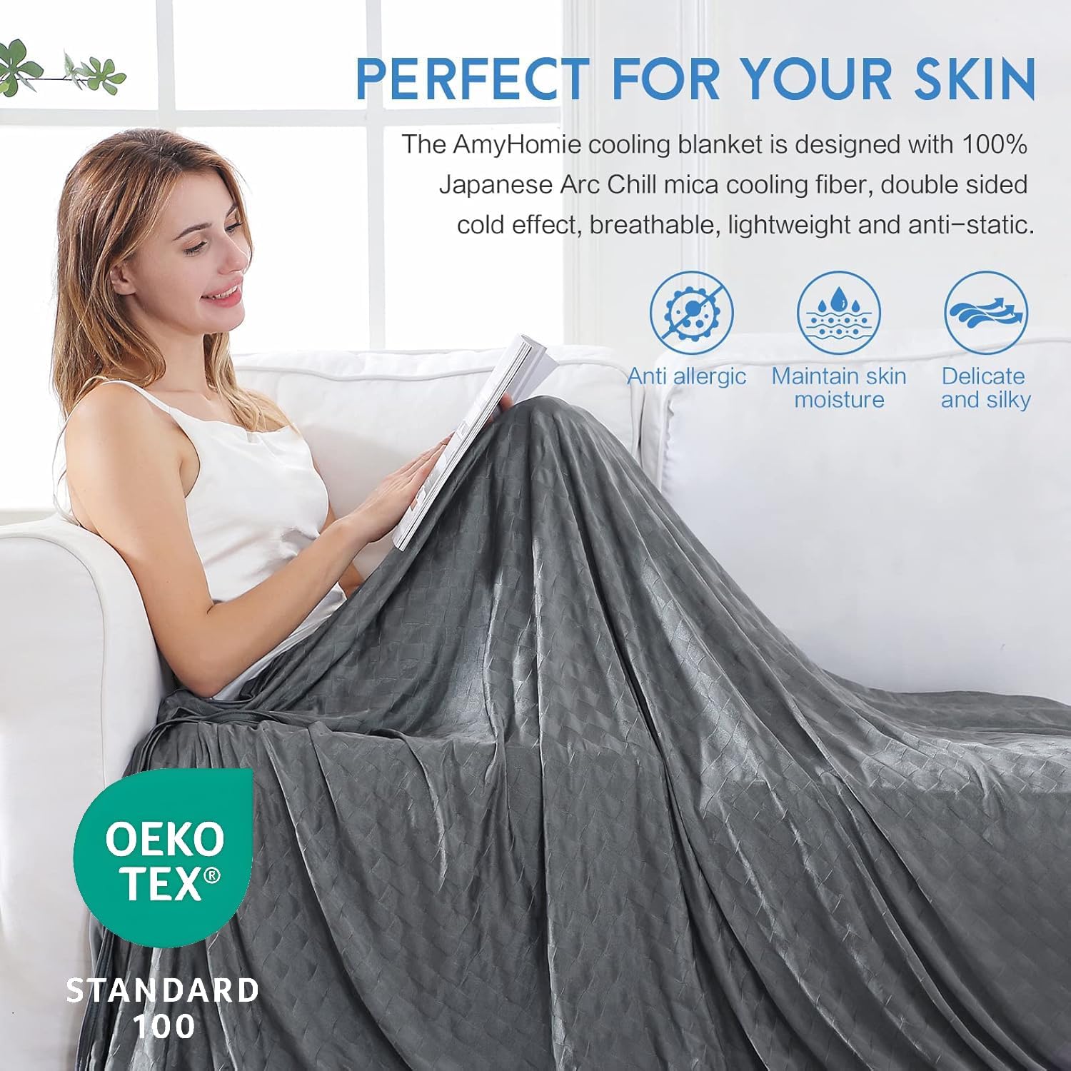 AmyHomie Cooling Summer Blanket with Double Sided Cold Effect, Breathable, Lightweight, Arc-Chill Q-Max>0.5 Cool Fiber, for Hot Sleepers