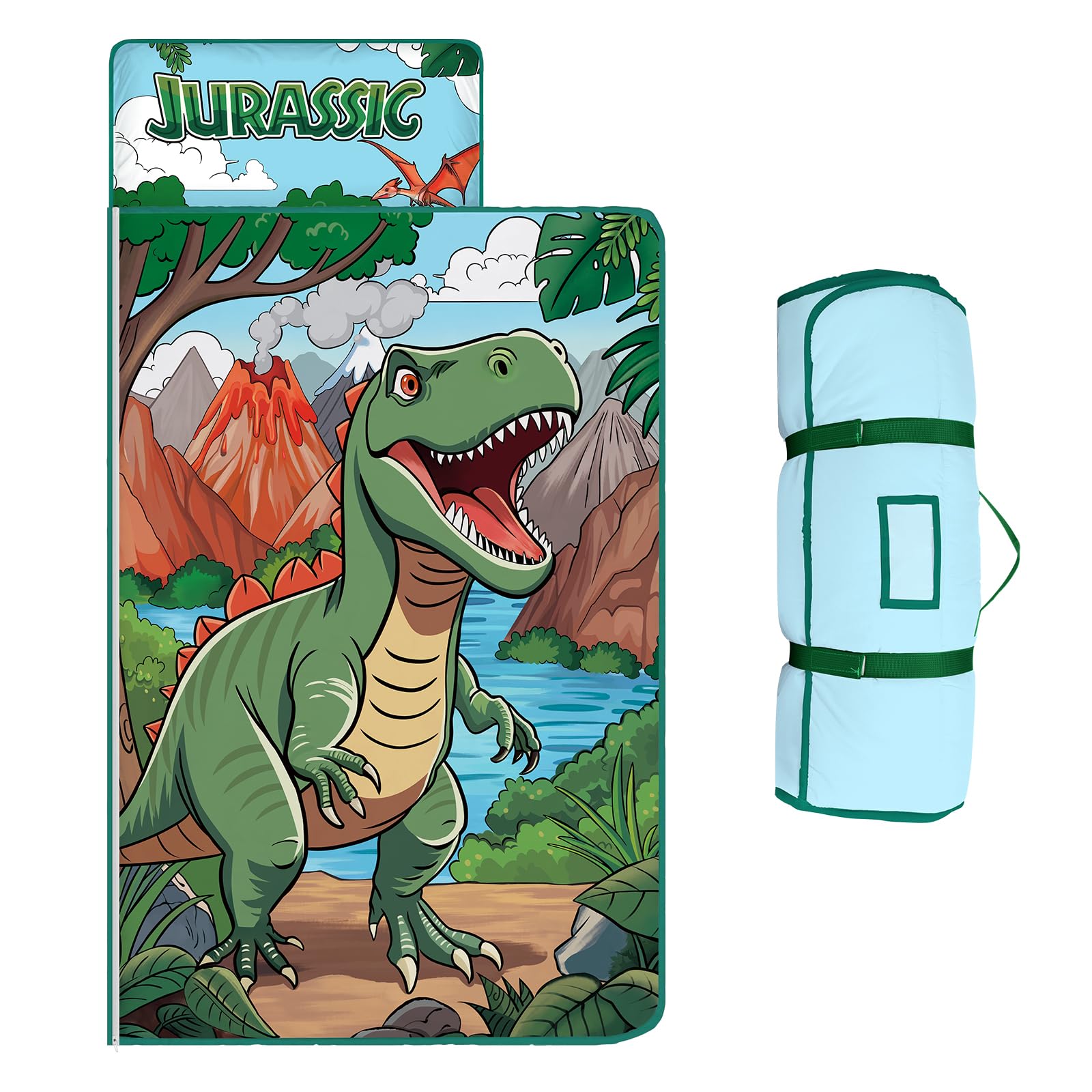 Kids Sleeping Bag,Nap Mat with Removable Pillow and Blanket,Warm Toddler Slumber Bag 150x60cm for Toddlers Boys Girls, Roll Up Kids Sleeping Mat for Bedroom Daycare Kindergarten,Dinosaur โ image 1