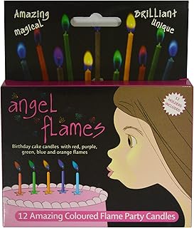 Angel Flames Birthday Candles with Warm Color Flames Happy Birthday Candles for Girls (Red and Purple Flames, 12 per Box, Holders Included)