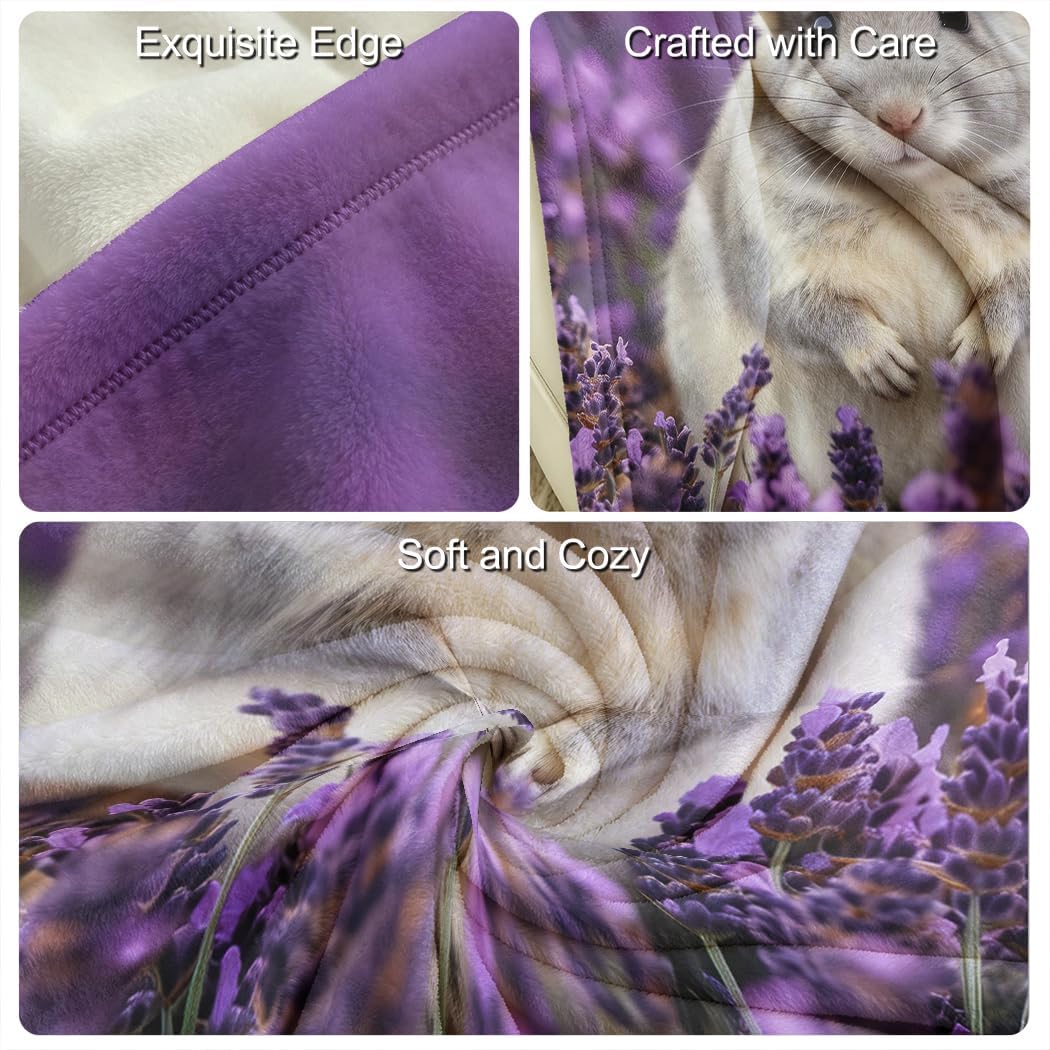 Chinchilla Throw Blanket with Purple Lavender Print for Girls Women, Super Soft Warm Lightweight Cozy Fleece Blanket Gifts for Exotic Pet Lovers, 50"x60" for Bedroom Sofa Home Decor image 5