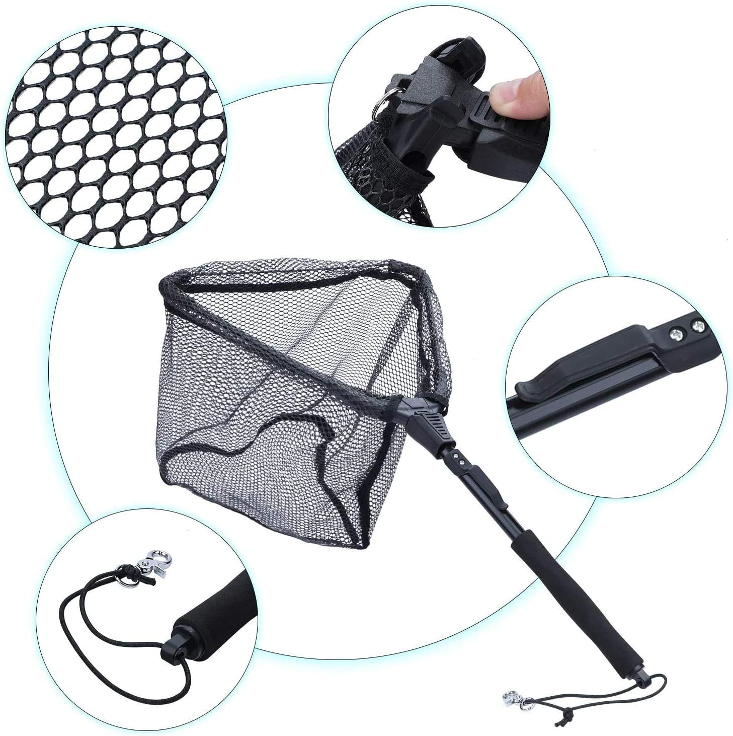 Sougayilang Fishing Net Fish Landing Net, Foldable Collapsible Telescopic Pole, Durable Nylon Material Mesh - Image 4