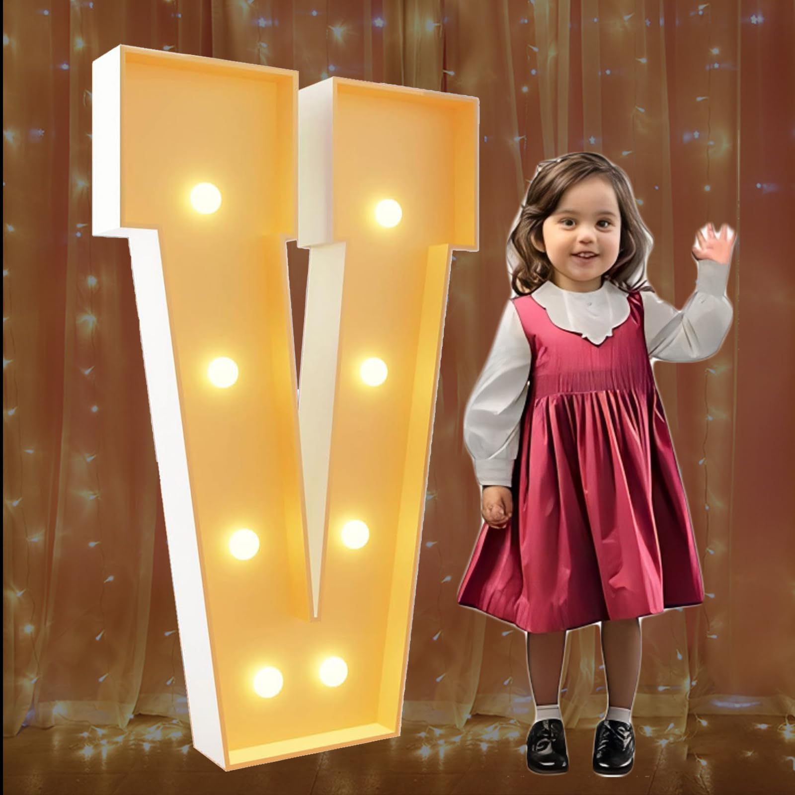 2.3Ft Marquee Light Up Letters V Large Marquee Letters for Birthday Party Decoration Giant Mosaic Letters for Balloons Wedding Decor Light Up Big Block Letters Pre-cut Frame