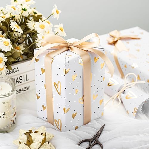 Miniatura 3 de Homeral Rollo de Papel de Regalo Kraft con Corazones - Diseño de Lámina Dorada en Relieve 3D, Envoltura de Regalo de Lujo para el Día de San