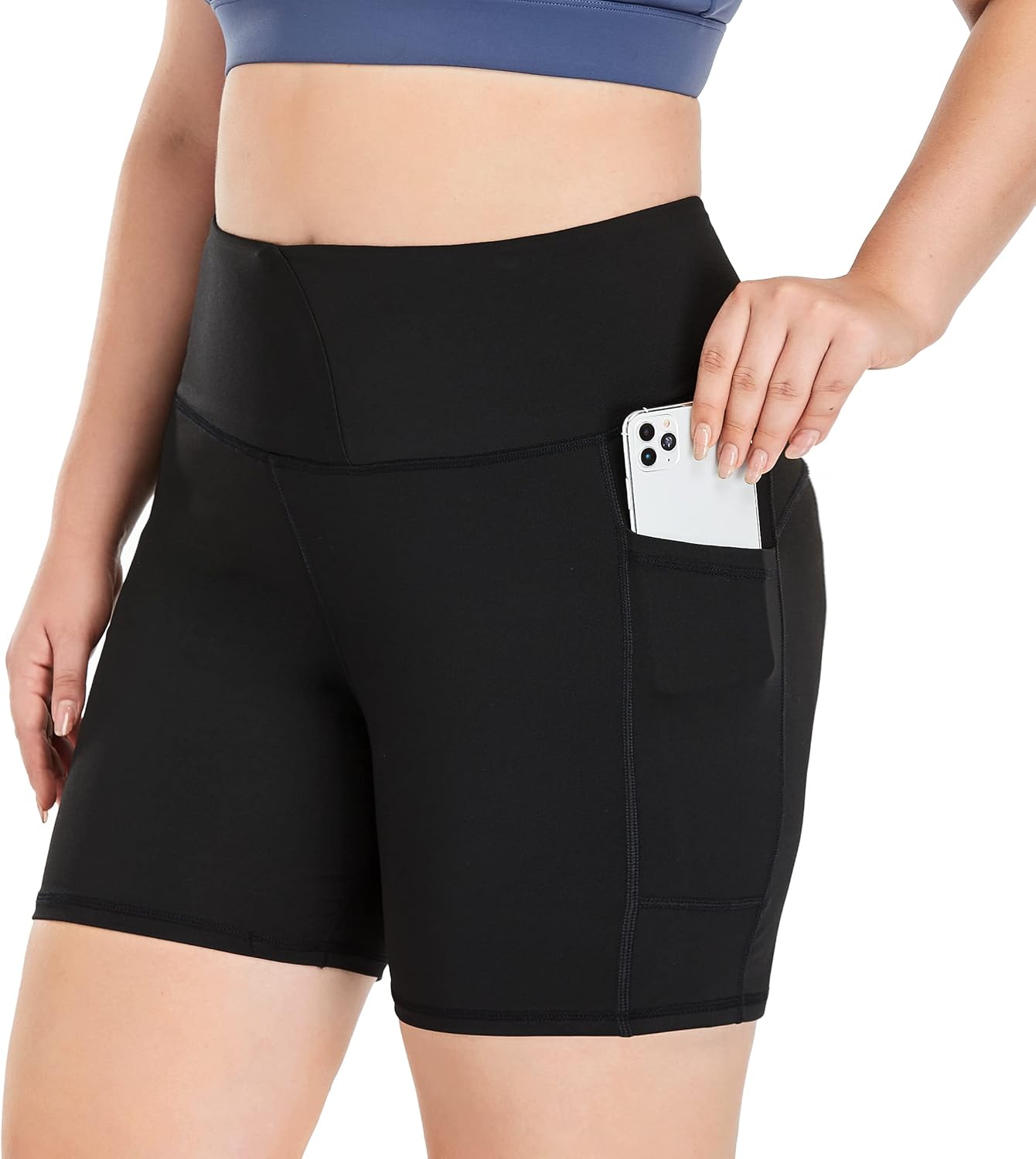 ZERDOCEAN Women's Plus Size 8" / 5" High Waist Biker Shorts Yoga Workout Sports Athletic Running Shorts with Pockets