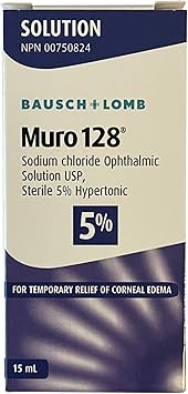Muro 128 Solution, Temporary Relief of Corneal Edema, Eye Care, Sodium Chloride Hypertonicity Ophthalmic Solution 5%, 0.5 Fl. Oz