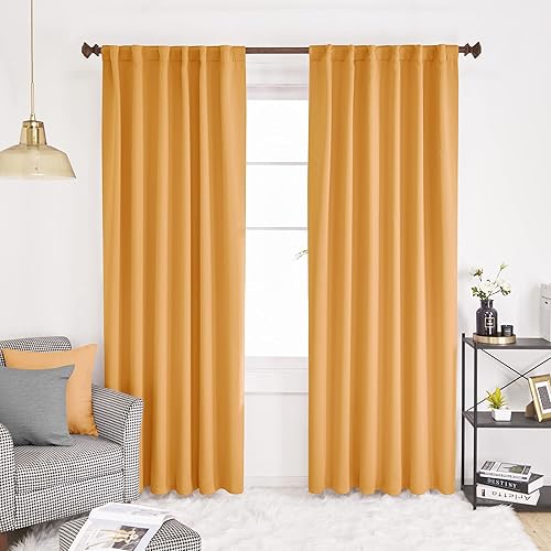 Miniatura 23 de Cortinas opacas con pestaña trasera y bolsillo para barra, cortinas opacas sólidas con aislamiento térmico para sala de estar, dormitorio (negro,