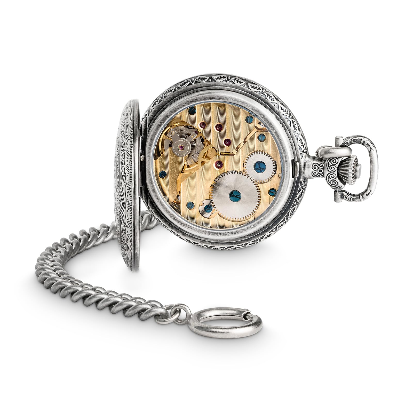 Hermann Jäckle Herren Taschenuhr Schöntal 2 Antiklook Handaufzug 50 mm | Made in Germany, Handaufzugswerk, kleine Sekunde, inklusive Kette und Reiseetui.