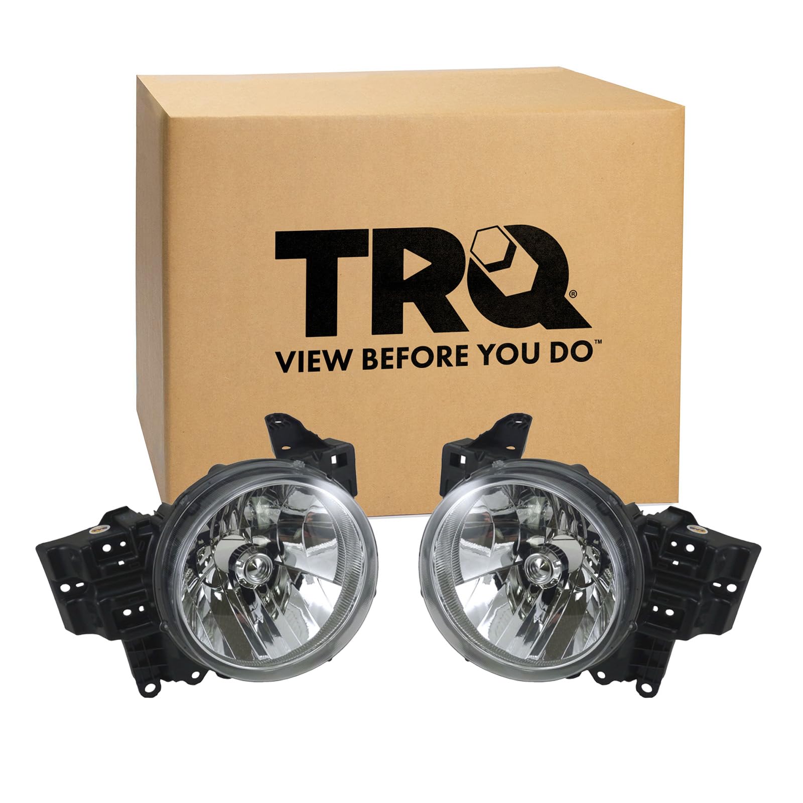 TRQ 2 Piece Headlight Assembly Set Chrome Bezel Driver & Passenger Side Compatible with Toyota FJ Cruiser 2007-2014 TO2502173 TO2503173 8107035445 8114035465