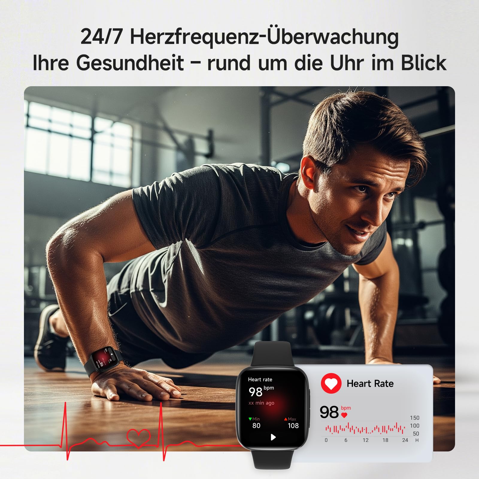 Smartwatch Damen, AMOLED 1,85" Smart Watch für iPhone/Samsung/Android(Telefonfunktion), Fitness Tracker mit integriertem Alexa, 110 Sportmodi, IP68 Wasserdicht, Pulsmesser Schlafmonitor, Schrittzähler