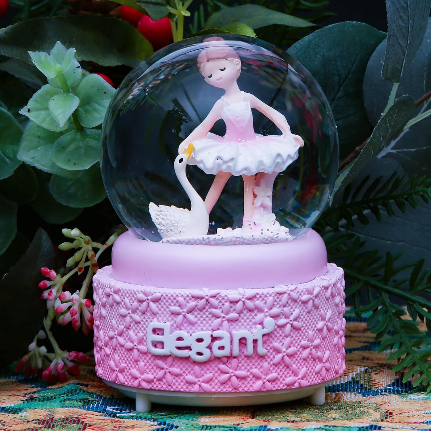 Snow Globe with Light Gift, Crystal Musical Glitter Ball for Christmas & Birthday, 80mm Glass Water Globe Decoration, Ballet Girl & Swan, 3.3" x 3.3" x 4.7"