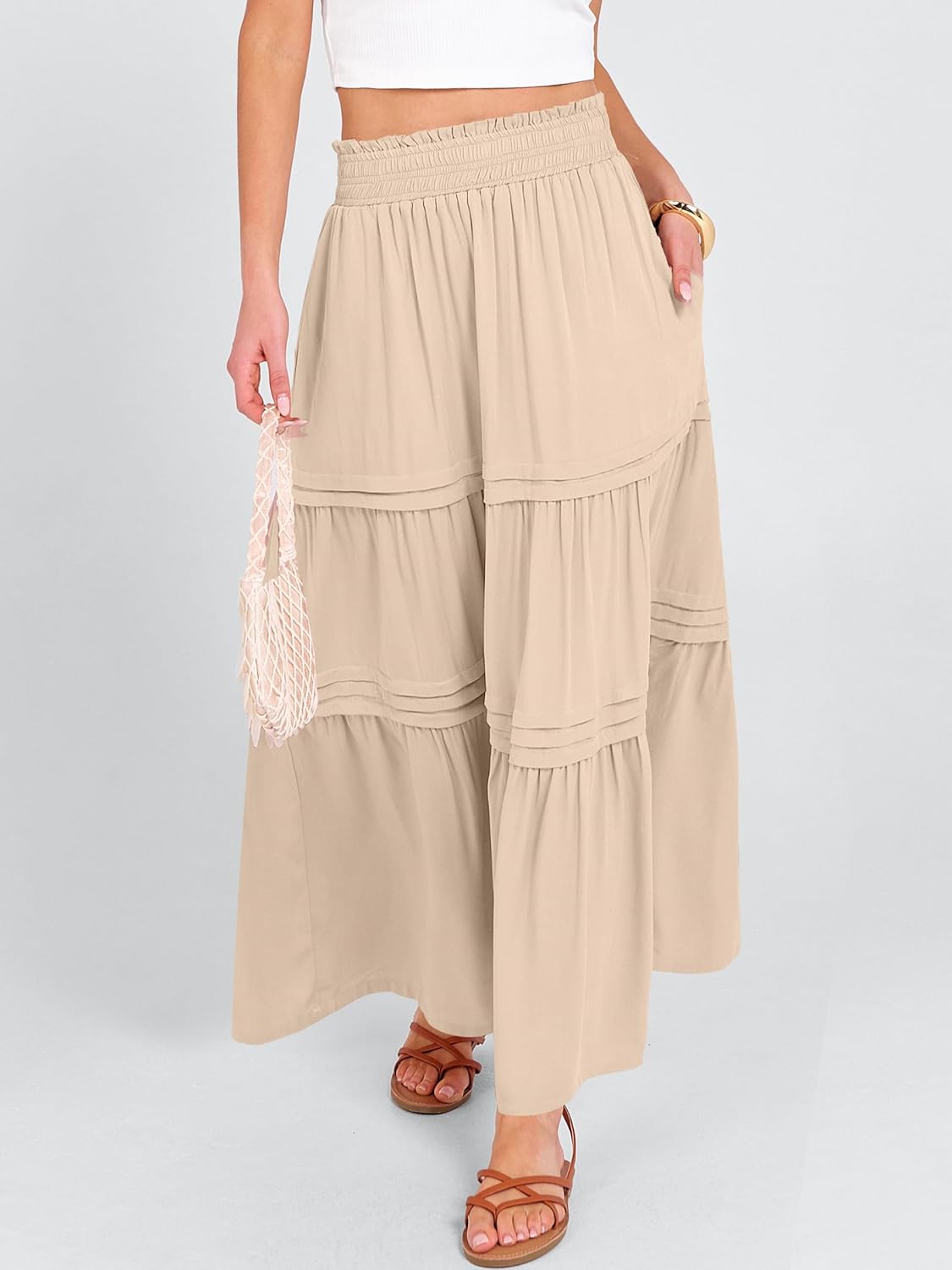 ANRABESS Maxi Skirt for Women Casual High Waisted Elastic Flowy Tiered Boho Long Skirts 2026 Summer Beach Vacation Clothes - Image 6