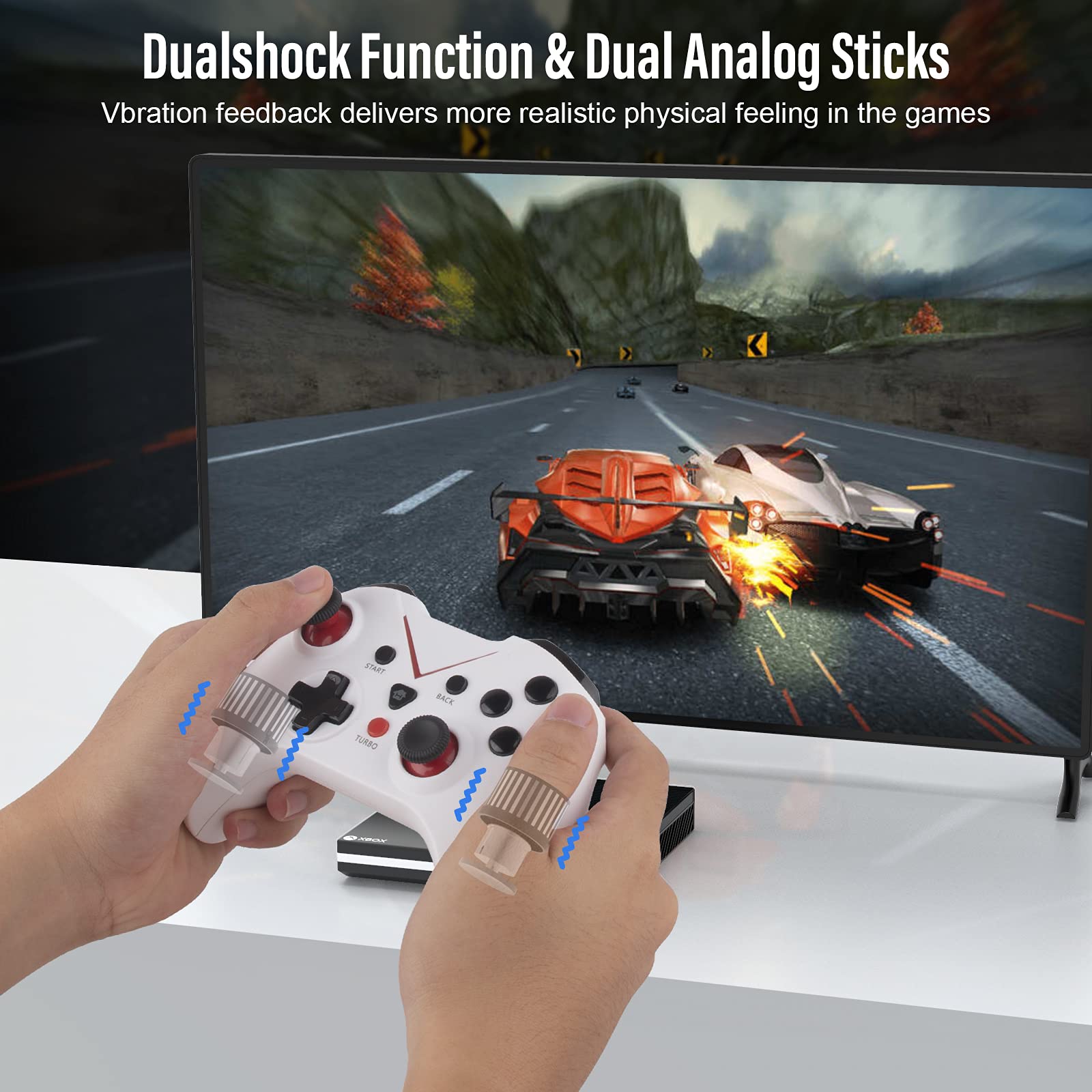 wireless xbox one controller, PC Game Wireless X-box one Controller, 2.4GHZ Wireless Game Controller Compatible with X-ONE, X-ONE S, X-ONE X, X-Series X, PS3, PC, PC360 platforms with Built-in Dual Vibration white