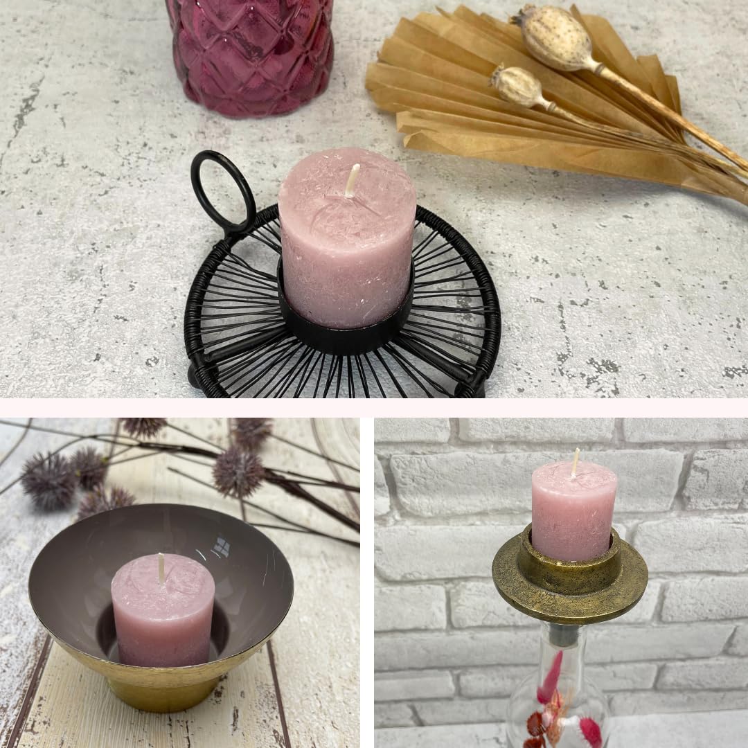 Bougies Pilier Taupe Rose 6x4cm - Lot De 12 - Cire Paraffine - Brûlée 8 Heures - Fabriqué En Allemagne