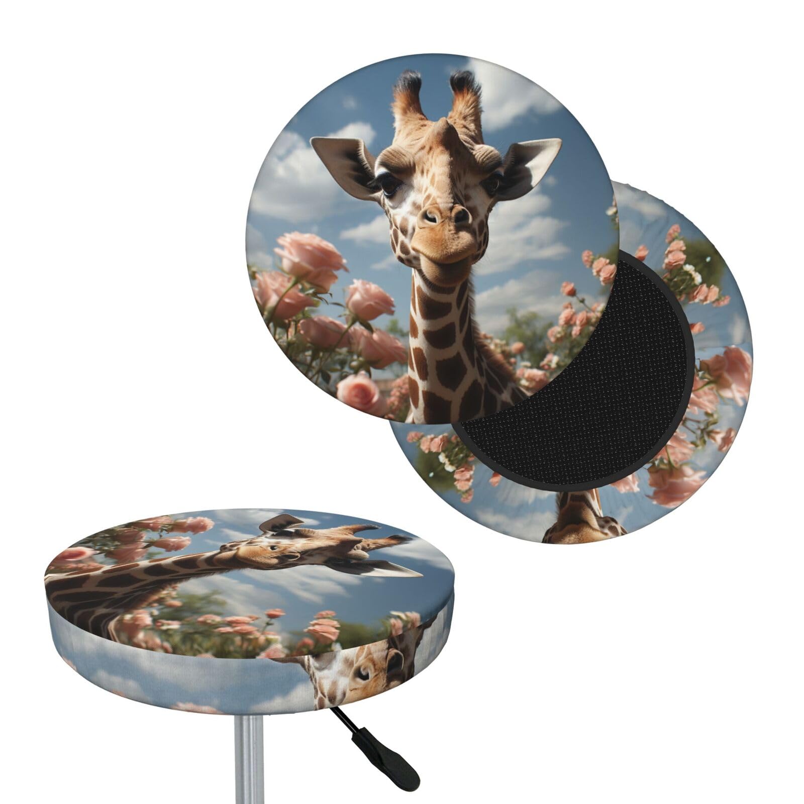 NONHAI Beautiful Giraffe Bar Stool Cover Round Elastic Stool Cushion Covers Dustproof Bar Chair Cover Washable Stool Cushion Slipcover Stretch Stool Seat Covers for 12-14 Inch Chair