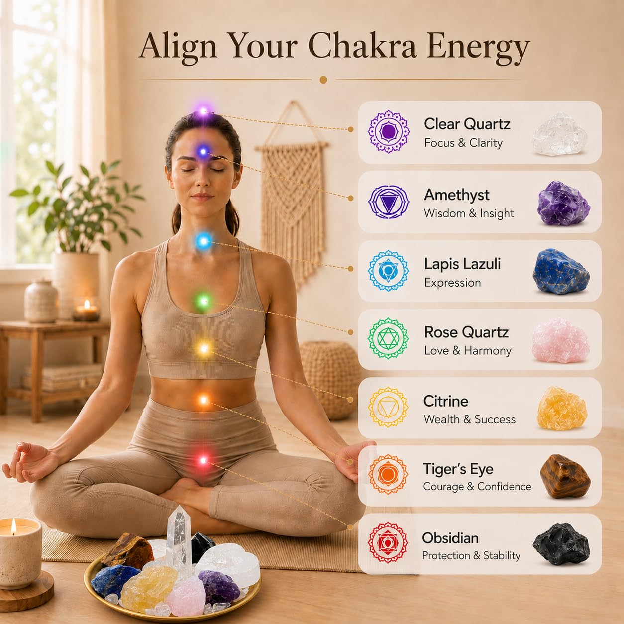 Amazon.com: VELNORIX 7 Chakra Healing Crystals Grid Set – Real
