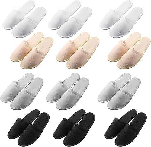 Geyoga 12 pares de pantuflas de casa para invitados, antideslizantes, desechables, para viajes, lavables, reutilizables, para hotel, dama de honor,
