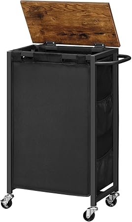 Laundry Sorter, Laundry Basket with Wheels, 52 Gal (198L) Rolling Laundry Hamper, 2 Tier Laundry Cart with 4 Removable Oxford Fabric Laundry Bags, Rustic Brown and Black Laundry Sorter, Laundry Basket with Wheels, 52 Gal (198L) Rolling Laundry Hamper, 2 Tier Laundry Cart with 4 Removable Oxford Fabric Laundry Bags, Rustic Brown and Black