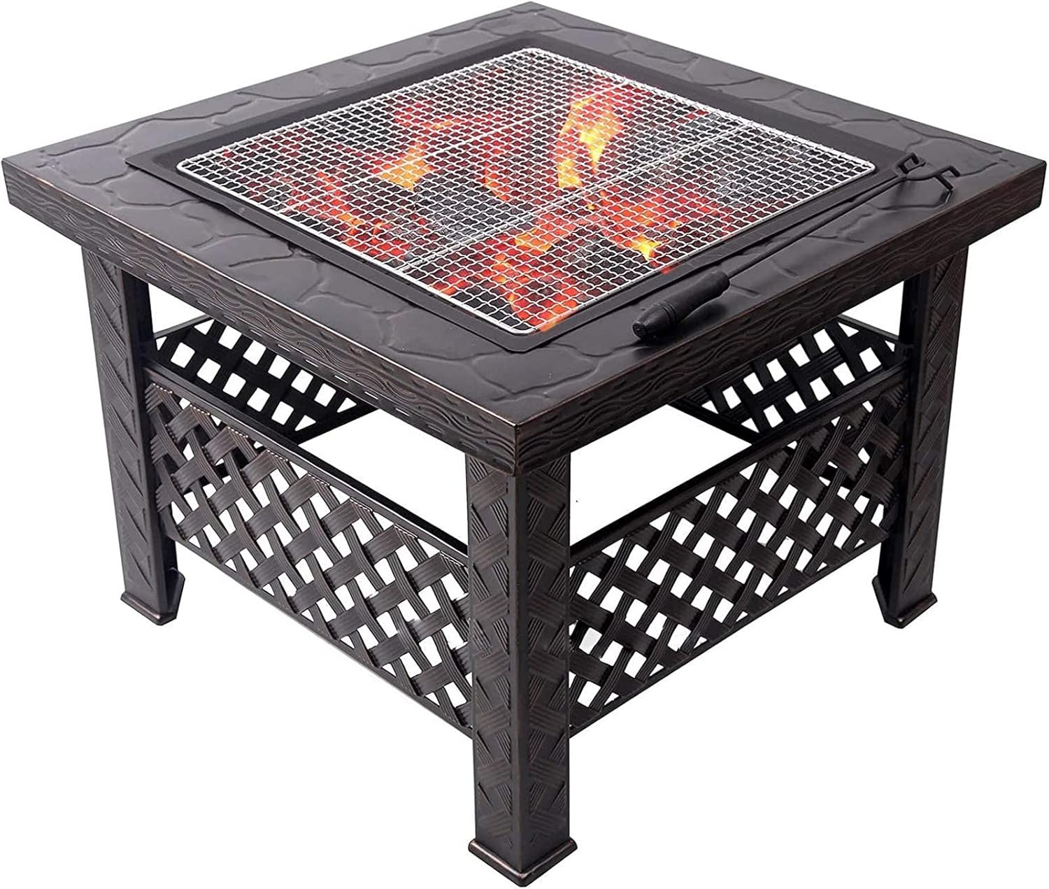 Garden Fire Pit Grill Bowl Grill Barbecue Rack Outdoor Fire Pit Garden Wood Burning Fire Pit Bowl Terrace Metal Barbecue Table, Patio Lawn Backyard Barbecue Party Outdoor Fireplace, 66cm