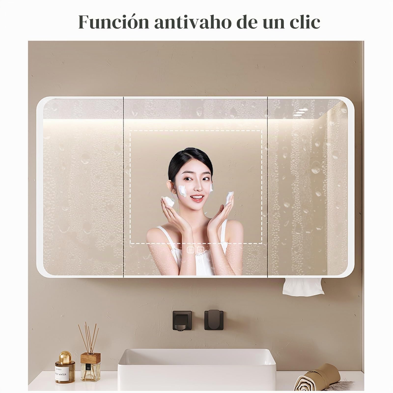 Armario Espejo de Baño Con Luz, Almacenamiento Y Antivaho - Montaje en Pared Con Enchufe (Blanco, 70cm/27.6in)