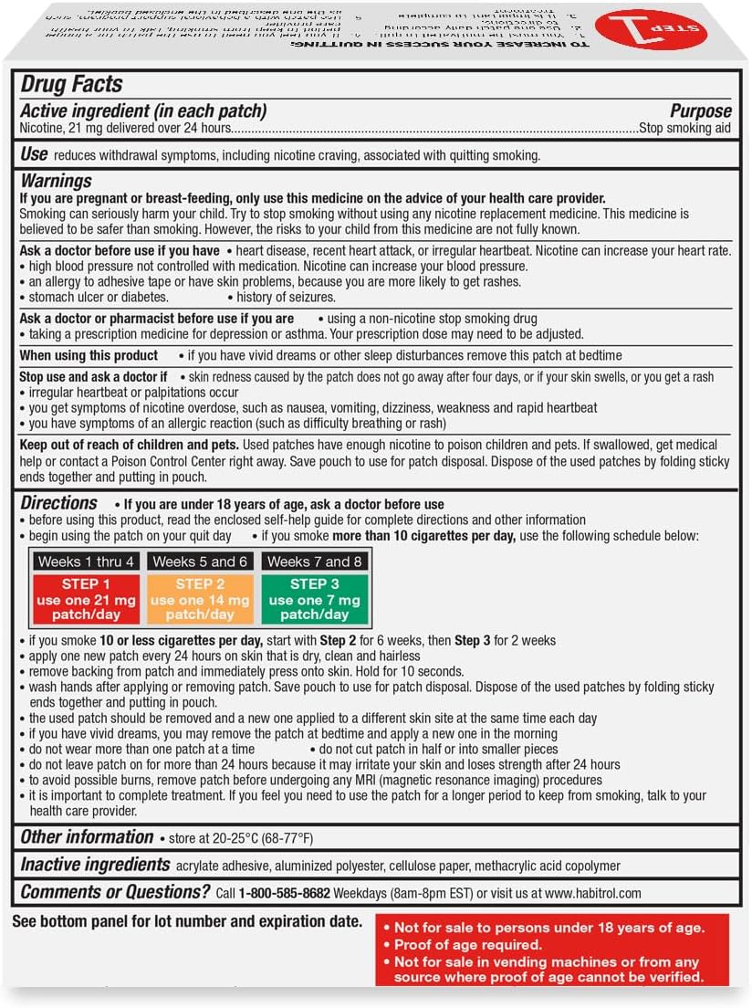 Habitrol Nicotine Transdermal System Patch | Stop Smoking Aid | Step 1 (21 mg) | 28 Patches (4 Week Kit)