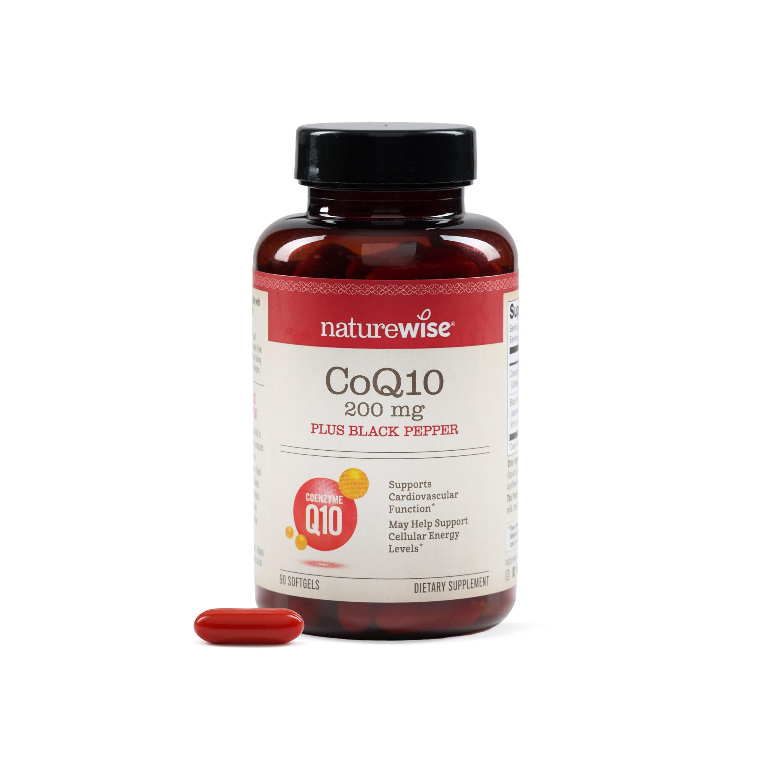 NatureWise CoQ10 200mg + Black Pepper Softgels - High Absorption Coenzyme Q10 + Black Pepper - Antioxidant for Heart Health + Cellular Energy - Vegan, Non-GMO, Gluten-Free - 90 Count[90-Day Supply] 90 Count (Pack of 1) 200mg w/ BP