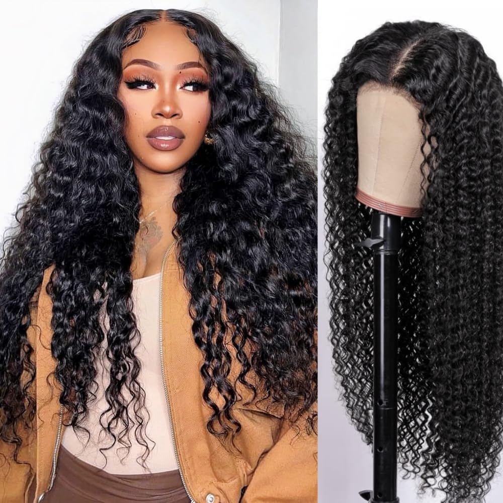 Ksfull Deep Wave Lace Front Human Hair Wigs for Black Women 5x5 Glueless Deep Wave Closure Wig Human Hair Pre Cut Wear and Go Glueless Wigs Pre