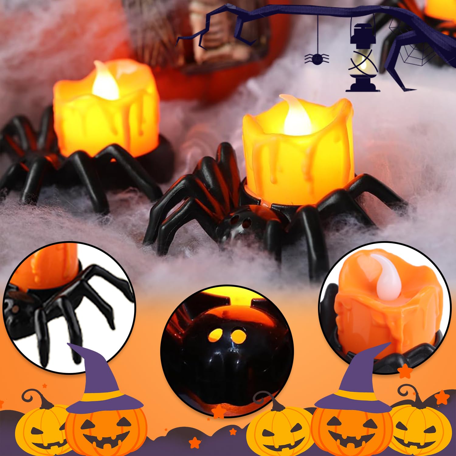 Candela a LED a forma di ragno per Ognissanti, candele LED senza fiamma