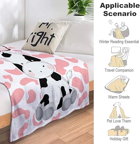 Miniatura 4 de Artsadd Manta personalizada con estampado de vaca con nombre, manta de bebé personalizada para niñas y niños, manta de vellón con estampado de vaca
