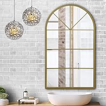 ironsmithn Gold Mirror, 41.3" x 24" Arched Window Mirrors for Wall Decor | Windowpane Farmhouse Metal Framed, Arch Modern Wall Mount Mirror or Bathroom, Bedroom, Entryway, Living Room, Fireplace