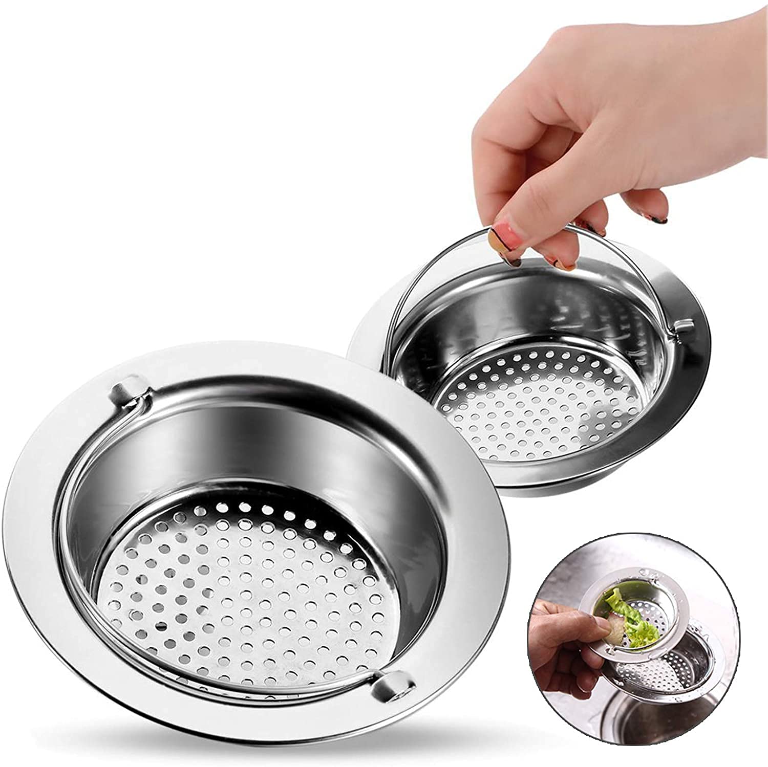 Stainless Steel Kitchen Sink Strainer,Sink Strainer Mesh,Bathroom Basin Laundry Stop Hair Disposal Waste,Drain Filter for Floor Drain Balcony Drain Hole Drainage anti - Clogging Garbage,2Pcs (2 PC)