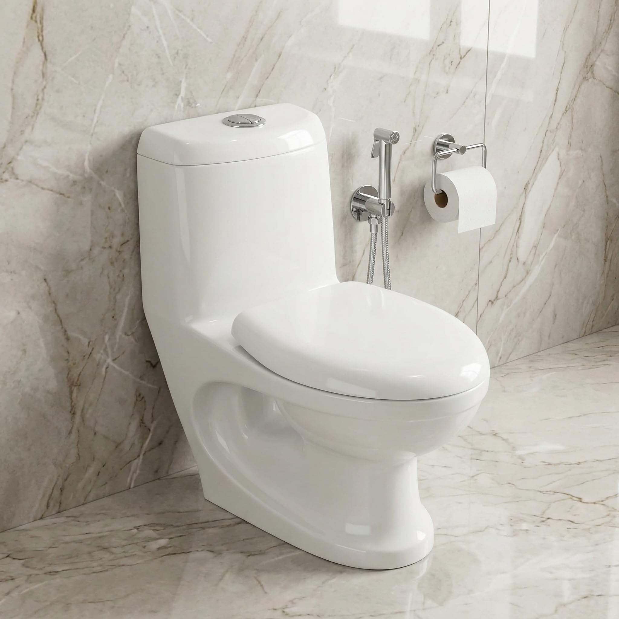 InArt Western Floor Mounted Ceramic One Piece Water Closet P Trap with Soft Close Seat Cover in White Color for Lavatory, Bathrooms,Toilets Oval Shape