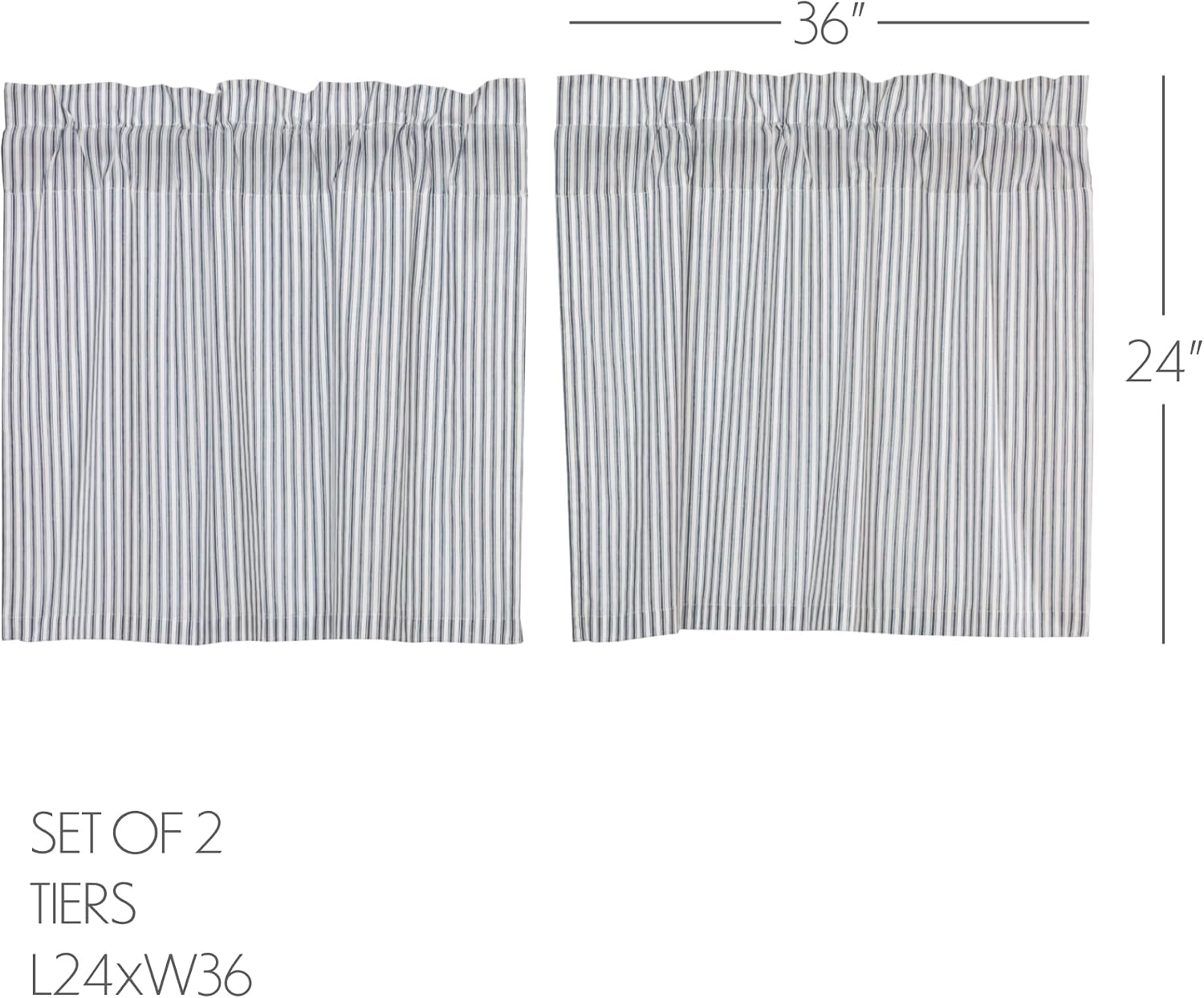 VHC Brands Sawyer Mill Blue 4 PC Ticking Stripe Curtain Set (2 Swag 36x16 and 2 Tier 24x36)