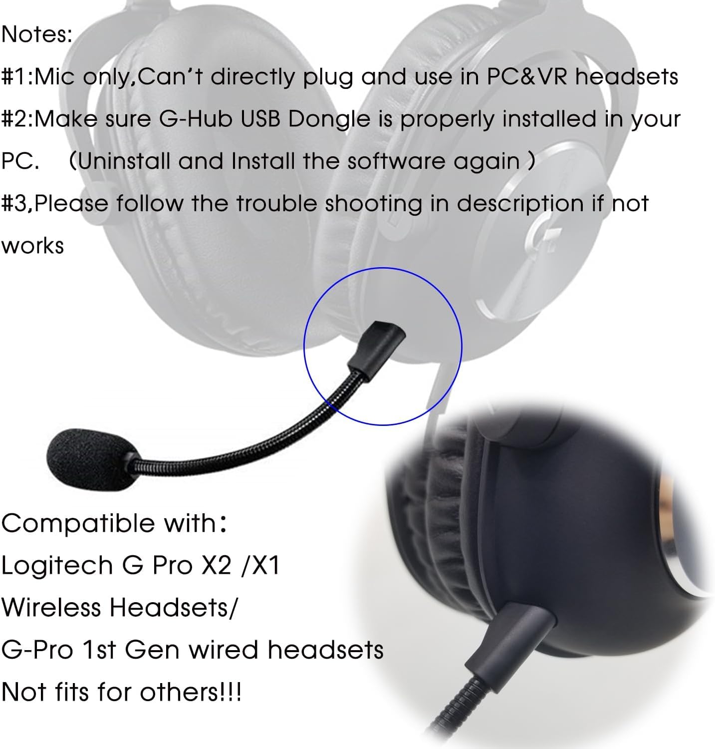 Microphone Détachable Premium Pour Casque Logitech G PRO Et G PRO X - Noir, Avec Réduction De Bruit