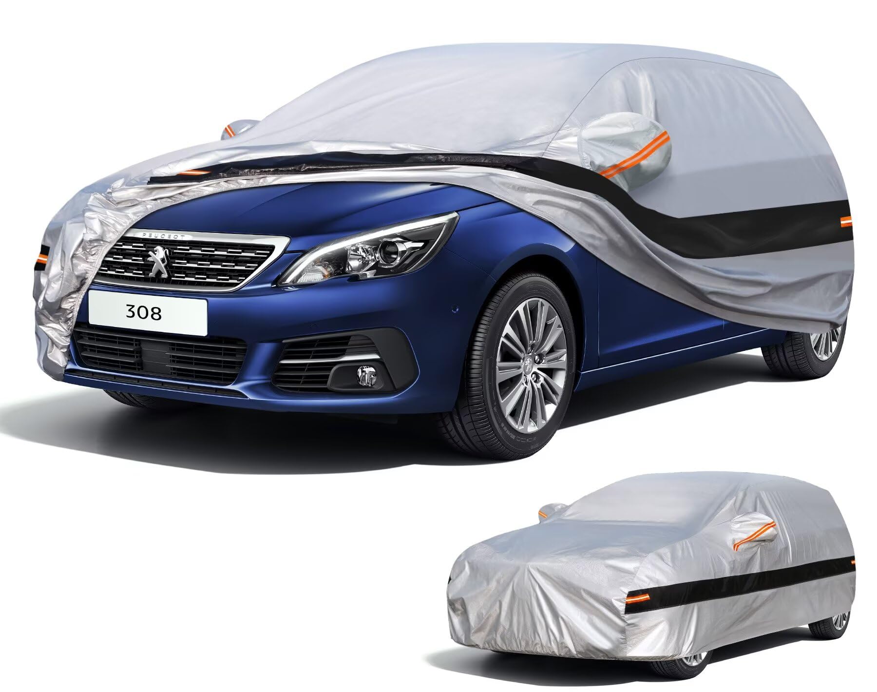 Holthly 10 strati Telo Copriauto per Peugeot 308(2007-2025),100% copertura auto impermeabile,Telo Copri Auto per Esterno,impermeabile,protezione UV,antivento,antipolvere.
