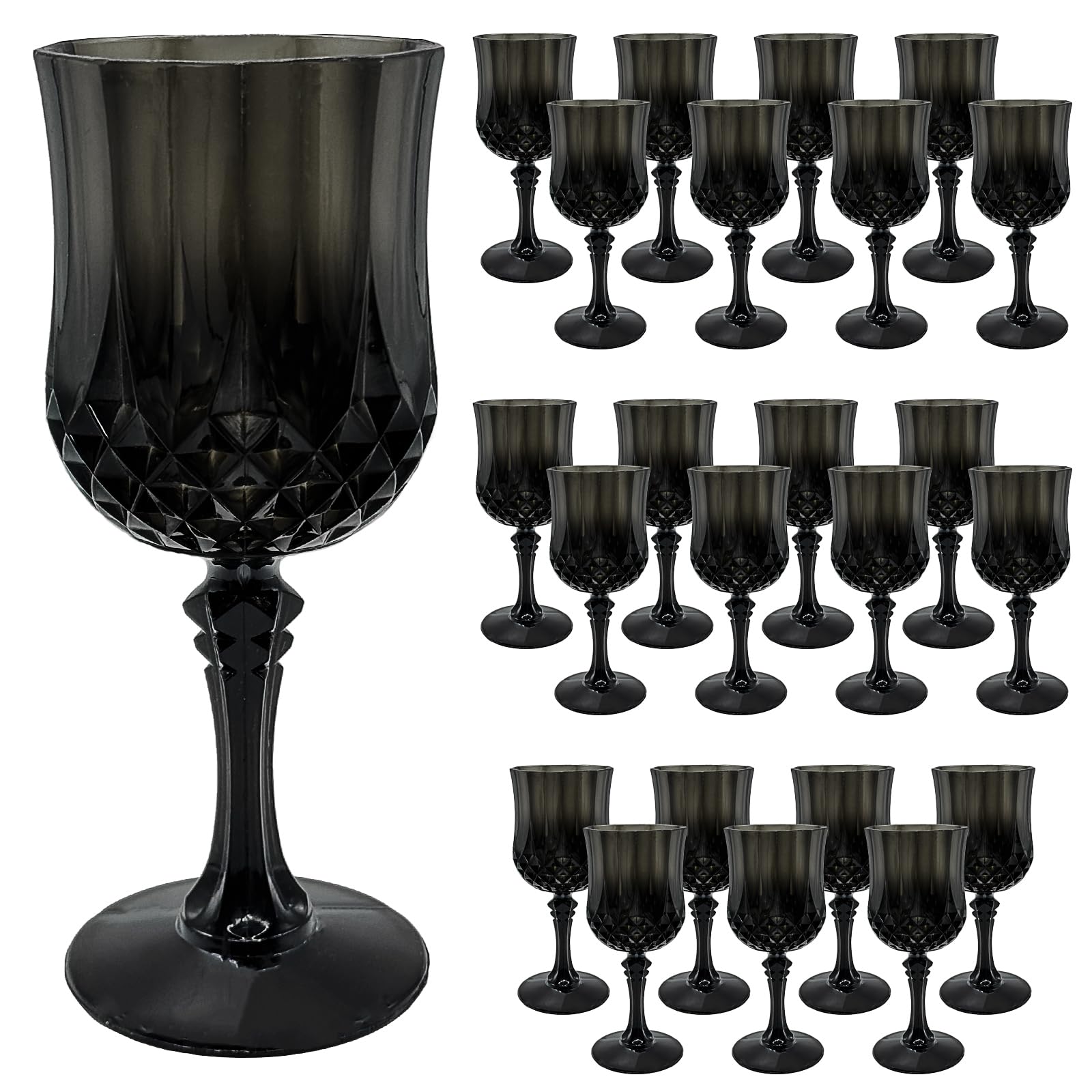 Veiuwa 24 PCS Black Plastic Wine Glasses,Reusable Plastic Wine Glasses,Black Goblet Glass,Durable and Sturdy Cups Can Be Used for Various Parties Such as Weddings!