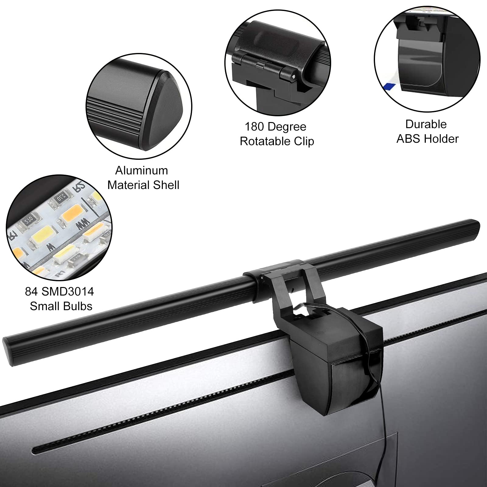 Wodgreat 40cm Lampada da Monitor Computer - per la cura degli occhi -LED Luce Monitor i - 3 modalità di luce x 10 livelli di luminosità -USB Lampada Schermo PC per la Casa e L'ufficio - Nero