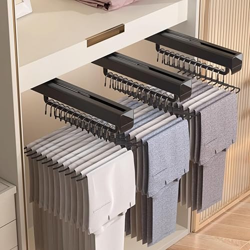 Miniatura 7 de Barra de valet para armario extraíble, barra retráctil de aleación de aluminio, soporte extensible para pantalones de 55.1 lbs, colgador de armario