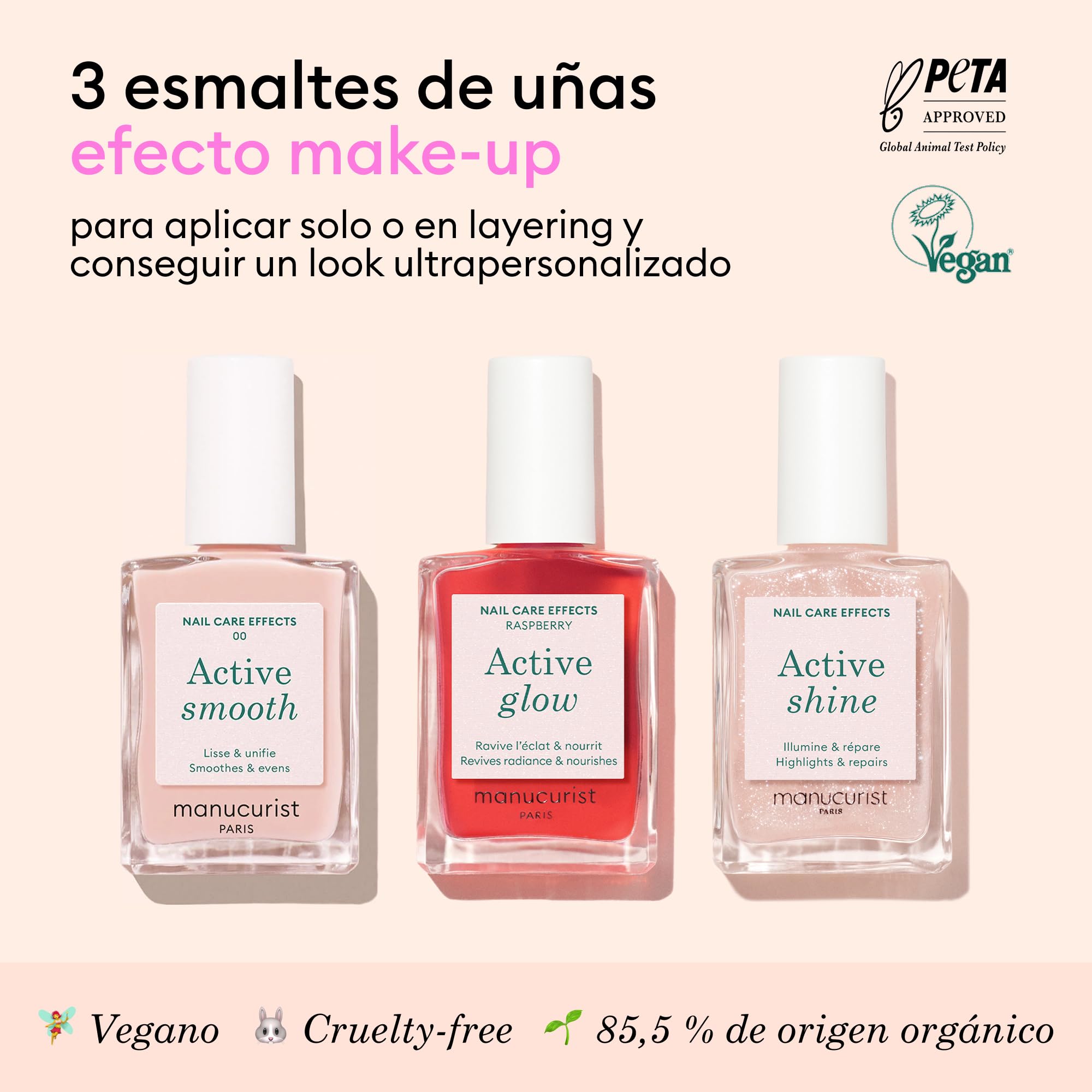 Manucurist Active Icons Trio Pintauñas Set : Esmaltes de Uñas Active con Smooth 00, Shine y Glow Raspberry - Fortalecedores de Uñas, Abrillantadores y Cuidado - Regalo Mujer