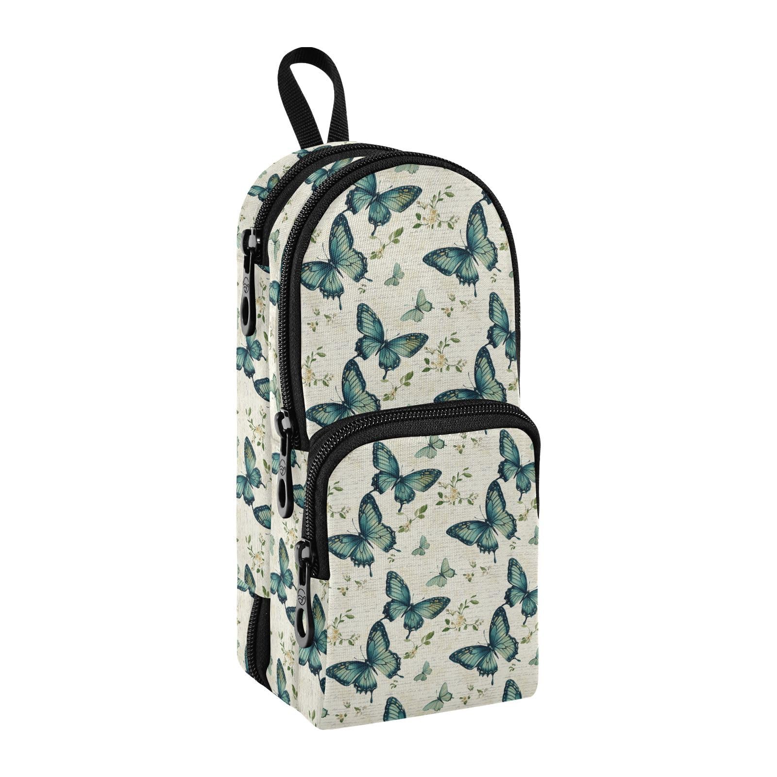Butterfly Pencil Bag Vintage Big Capacity 3 Compartment Pouch Pen Bag Print Pencil Pen Case